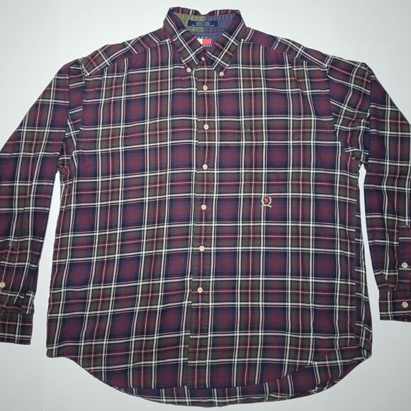 Tommy Hilfiger Other - Tommy Hilfiger Mens Purple White Green Plaid Long Sleeve Button Up Shirt Size XL
